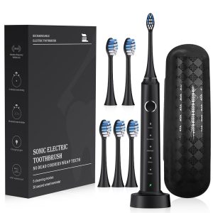 6-Brushhead Sonic Electric Toothbrush with Inductive Charging, Soft Bristles, Portable Adult Toothbrush Gift