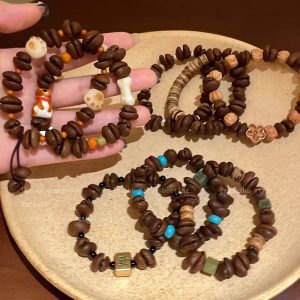 New Chinese-Style Coffee Bean Cat Paw Beaded Bracelet Retro Niche Design Bracelet Classic-Style Unique Versatile Hand Accessory