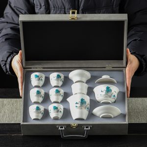 Moutan Jade White Porcelain Tea Set Complete Business Gift Set for Home, Office, and Hospitality - Premium Tea Brewing Ensemble