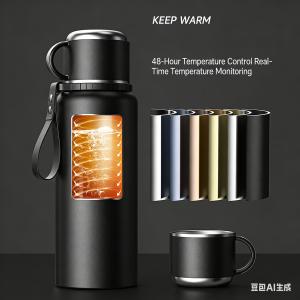 Men's Stylish High-Capacity Insulated Tea Kettle with Temperature Indicator 316 Stainless Steel Thermal Mug with Tea-Water Separation Gift-Worthy Water Kettle
