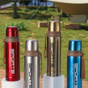 750ml Stainless Steel Bullet-Shaped Insulated Cup with Large Capacity, Portable Iron Armor Cup with Carry Strap for Outdoor Sports Water Bottle